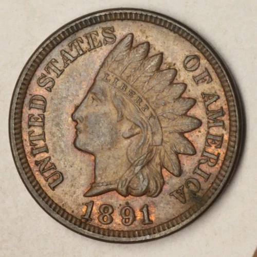 1891 Indian Cent Penny  AU UNC FULL DIAMONDS  J36