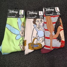 Disney Princess Crew Socks Set Of 3 Unisex Size 9-13 NEW