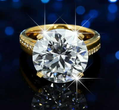 5.00 Ct Certified Round Shape Natural White Diamond Ring VVS1 Yellow Gold Finish