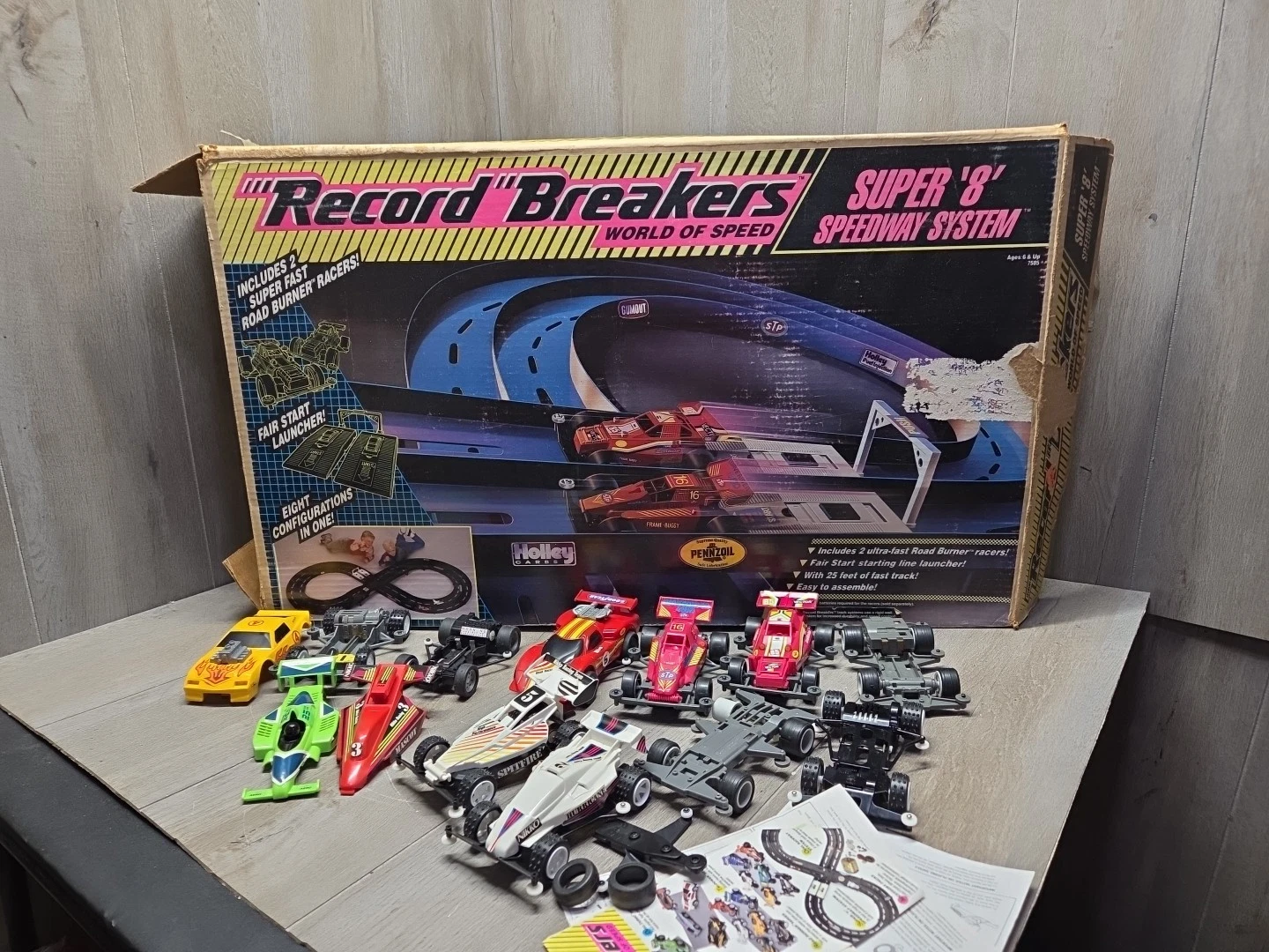  vintage hasbro record breakers super 8 speedway system pista de carro de corrida não testada 