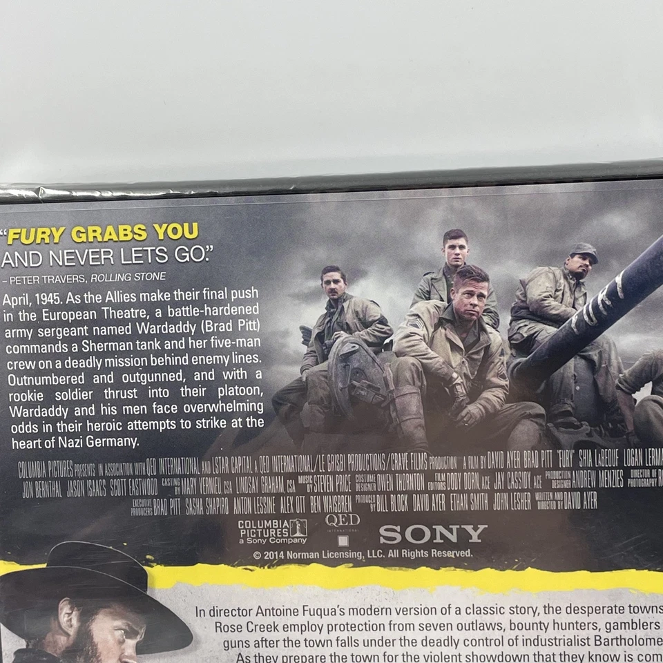 The Magnificent Seven / Fury [DVD] 2 Film Set • Bradd Pitt, Chris Pratt • Sealed - Image 3 of 4