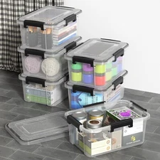 Idotry 10 Qt Plastic Stackable Storage Box with Latching Lid, 6X Clear Container