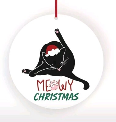 Black Cat Merry Christmas Round Acrylic Ornament - Cute Cat Lovers Xmas Gift