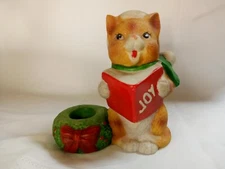 J.S.N.Y. Porcelain Figurine Candle Holder Christmas Cat Taiwan EUC Vintage 