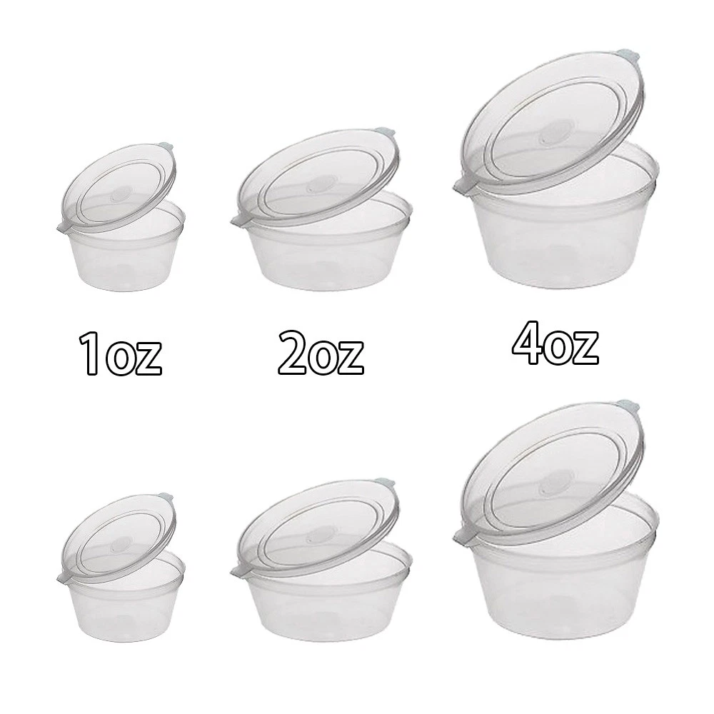 1oz 2oz 4oz Clear Plastic Containers Tubs with Attached Lids Food