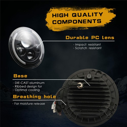 Pair 7" LED Headlight Halo Angle Eye High Low Turn For Jeep Wrangler JK TJ CJ LJ - Picture 6 of 11