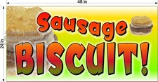 2' X 4' VINYL BANNER SAUSAGE BISCUIT SANDWICH BREAKFAST NEW FULL COLOR GRAPHIC