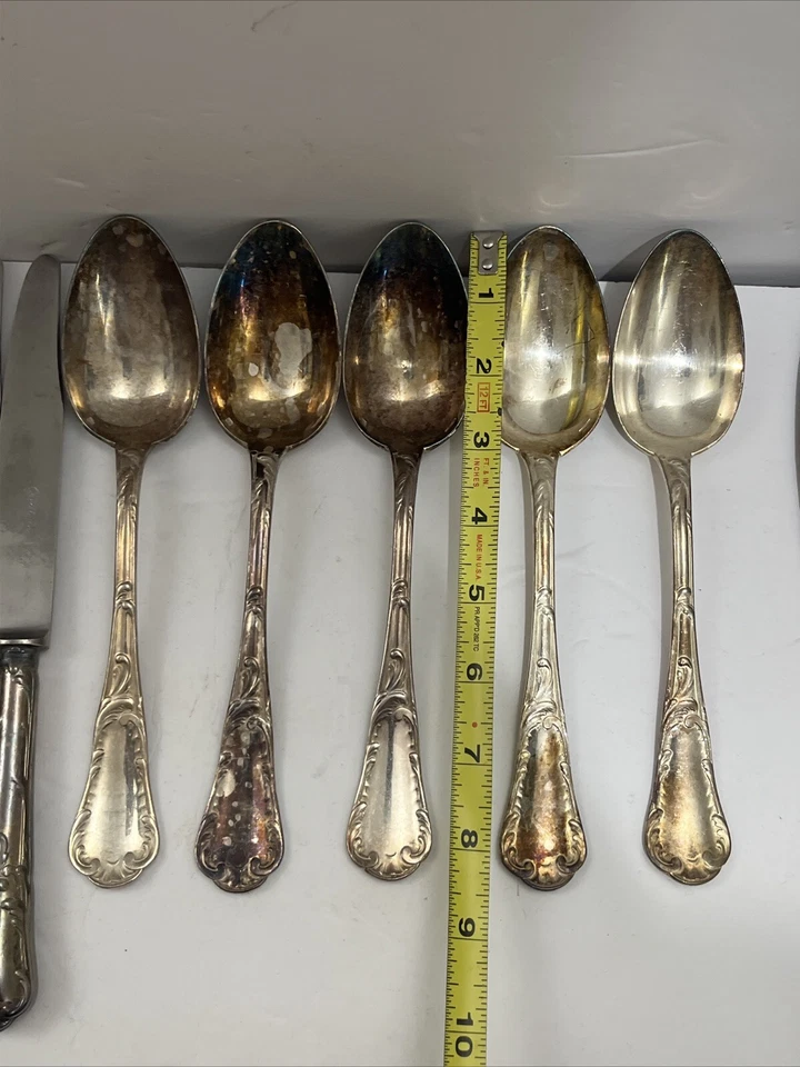 Christofle Francia cubiertos Louis XV crisantemo plato de plata 34 piezas cubiertos Foto 3 de 4