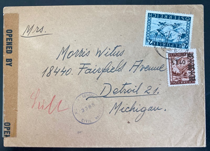 1948 Salzburg Austria Displaced Person DP Camp Censored Cover To Detroit MI USA
