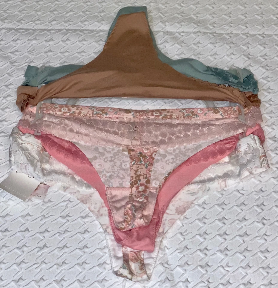 JESSICA SIMPSON Rosa Verde Blanco Desnudo Encaje Espalda 5 Pk Tanga Panty Mujer Talla S M L Foto 4 de 4