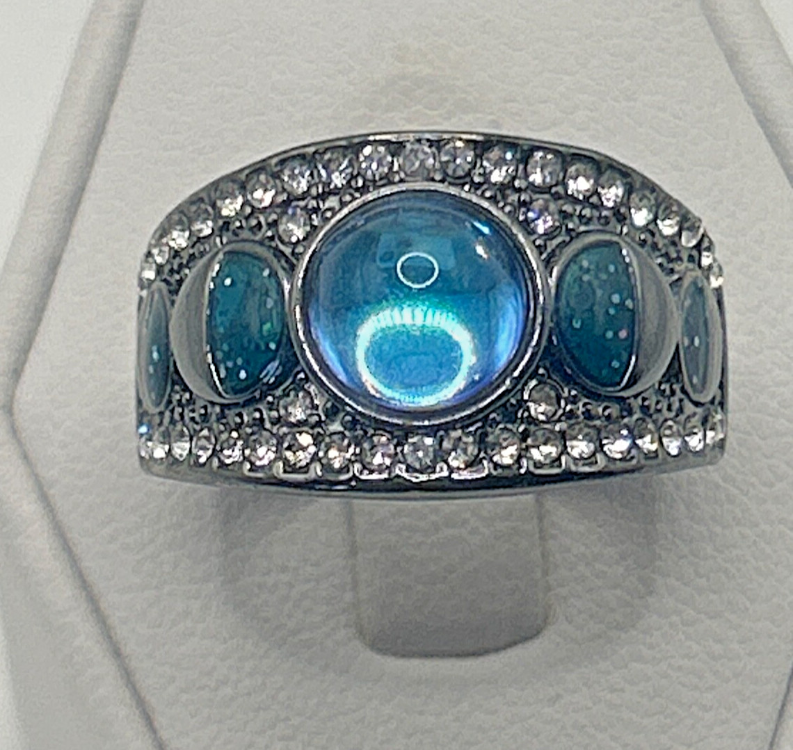 PLATINUM tone .925 Vintage Sterling Silver Estate Ring Size 9.25 Blue stone