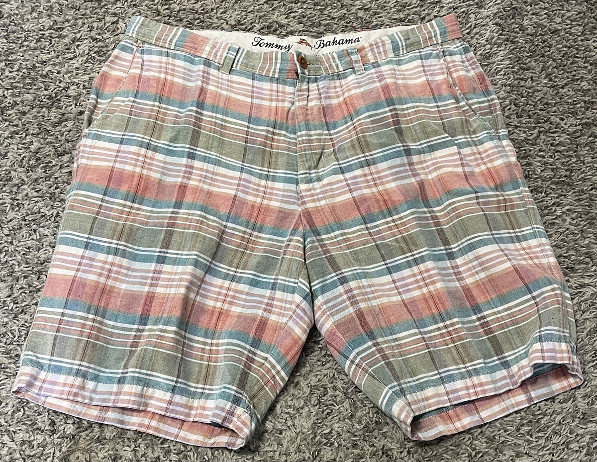 Tommy Bahama Plaid Linen Blend Shorts Men’s 36 Casual Beach Golf