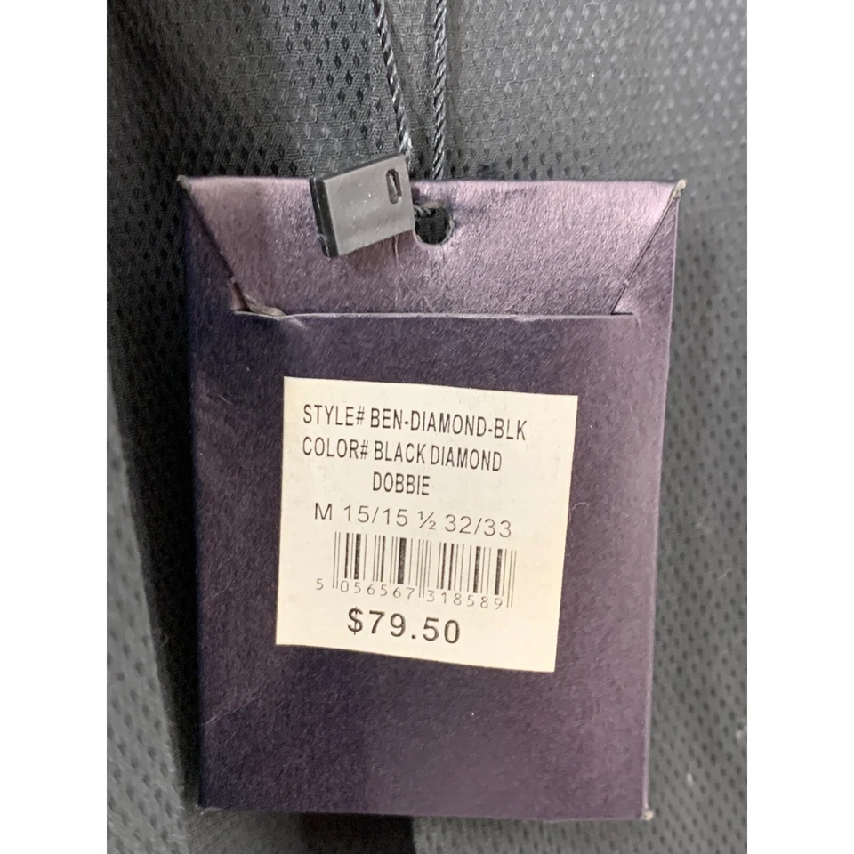 Camisa de vestir para hombre Ben Sherman negra textura diamante talla mediana calce ajustado 5355 Foto 4 de 4