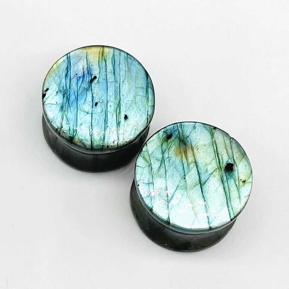 Natural Labradorite Sky Blue & Multiple Fire Plugs, Handmade Size 3mm to 50mm - Image 4 of 4