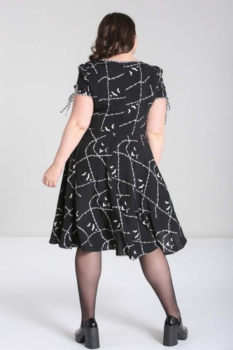 Stitches Midi Dress Hell Bunny XL-6XL 16-26 Black Halloween Bats Goth Alt - Picture 2 of 12