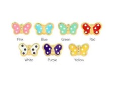 Solid 14k Yellow Gold Enamel 6.7x10mm Butterfly Girls Screw Back Stud Earrings
