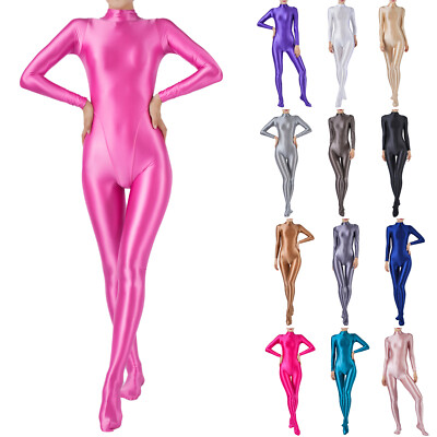 Women's Leotard Mock Neck Rompers Long Sleeve Jumpsuit Rash Guard Bodysuit Zip