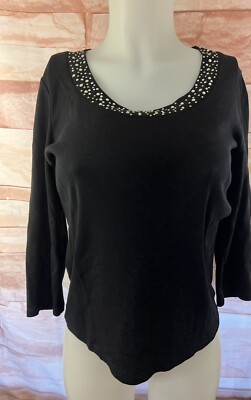 Style & Co Womens Black Shirt Stud Embellished  3/4 Sleeve Sz S NWOT