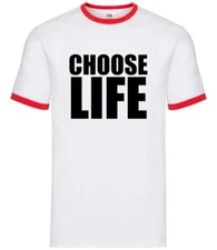 Choose Life - Mens Ringer - Slogan 80s Costume Retro Wham Fancy Dress