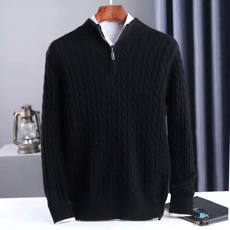 Mens Leisure Formal Front Zip Sweater Warm Classic Knitted Half