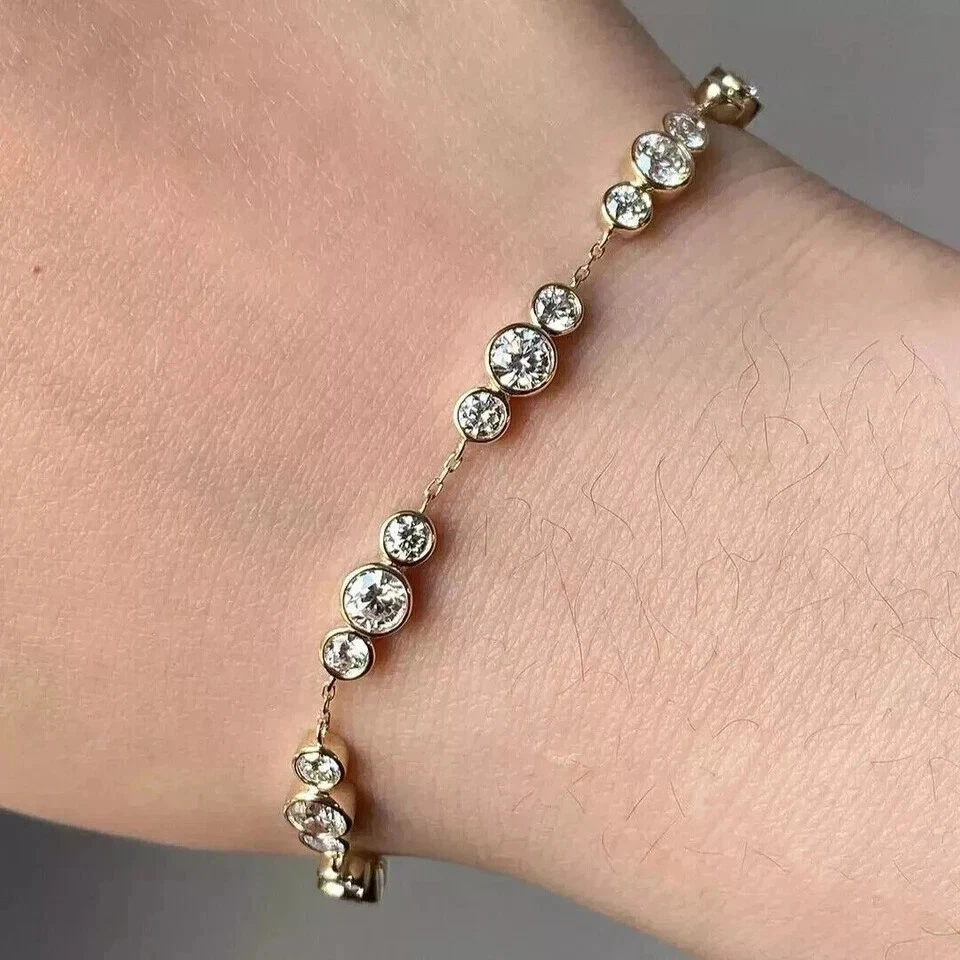 Lab Created Diamond 5Ct Round Cut Yellow Chain Bracelet 14K Yellow Gold Plated - Image 2 of 4