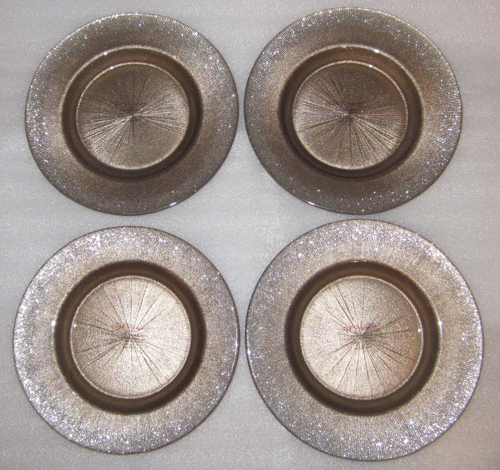 SET 4 RED POMEGRANATE GILDED GLITTER GLASS PLATES 8" NEW w TAGS GOLD BRONZE ROSE