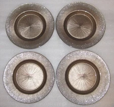 SET 4 RED POMEGRANATE GILDED GLITTER GLASS PLATES 8" NEW w TAGS GOLD BRONZE ROSE