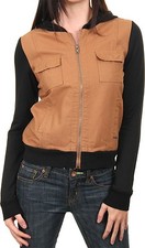 Nwot Womens Element Josslyn Twill Jacket $75 M Black Tan Fleece Hood