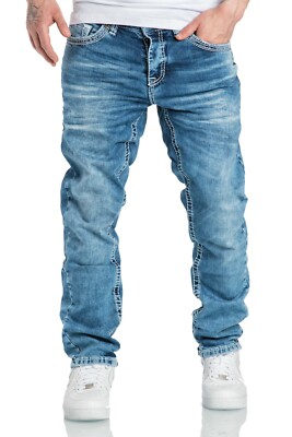 Herren Dicke Nähte Destroyed Jeans Regular Slim Denim Hose Fit 7983WC