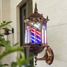 Barber Pole Rotating Lamp Wall Mounted Light Shop Hair Salon Red & Blue & White