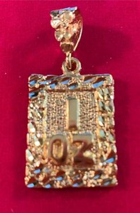 Authentic 14 KT GOLD PLATED 2 INCH HIGH 1 OUNCE GOLD NUGGET CHARM PENDANT-3581