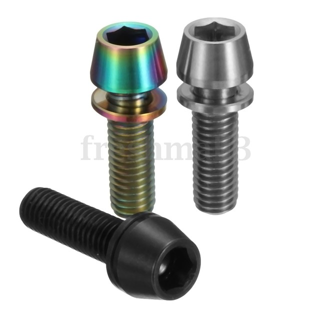 M5x16mm Titanium Ti Bike Stem Bolts Taper Head Bicycle Conical With Washers 4pcs