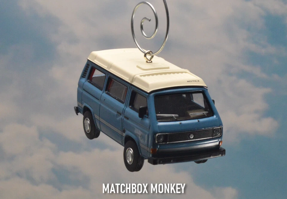 Autobús cámper Volkswagen azul vintage VW T3 adorno de Navidad Westfalia RV Westy Foto 3 de 4