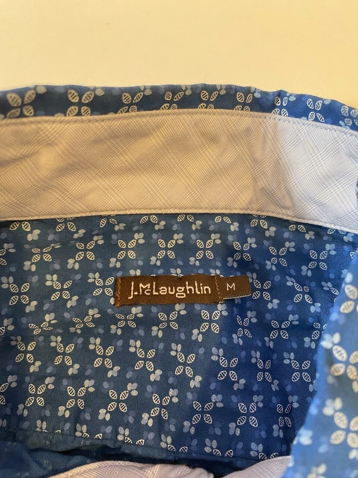 J McLaughlin Shirt Men's Medium Floral Blue Long Sleeve Preppy Casual Button Up - Image 2 of 4