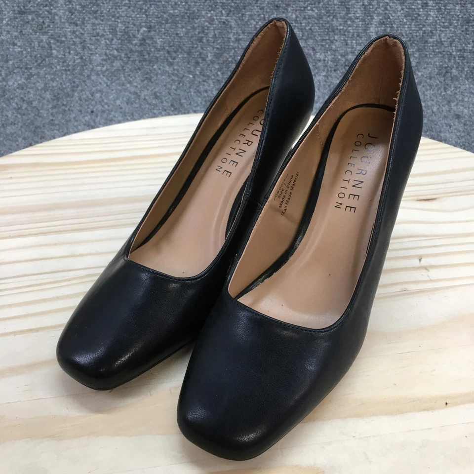 Женские классические туфли-лодочки на высоких каблуках Journee Collection 7 черные искусственная кожа без шнурков - Изображение 3 из 4