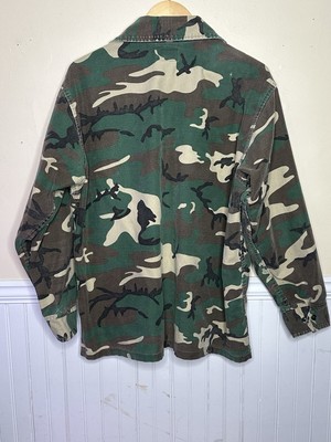 Deer Skin Vintage Camo Hunting Jacket Sz L 80s Zip Up Long Sleeve 
