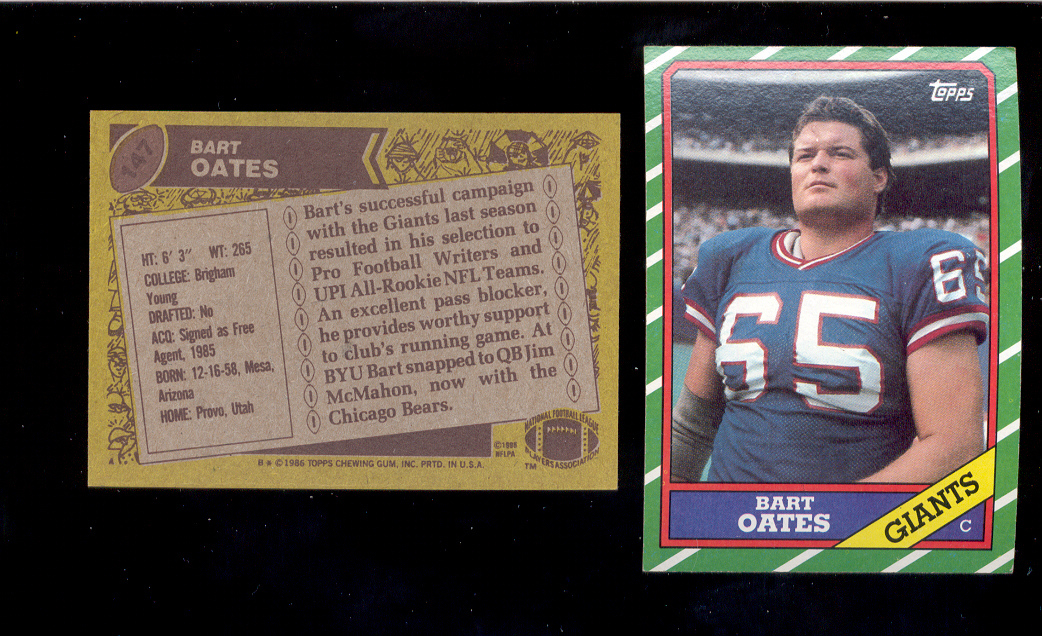 1986 Topps BART OATES New York Giants Rookie Card