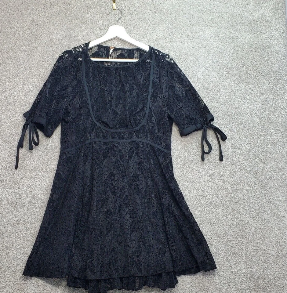 Mini Vestido Free People Fit & Flare Para Mujer Grande Negro Floral Encaje WItchy Fairy Foto 2 de 4