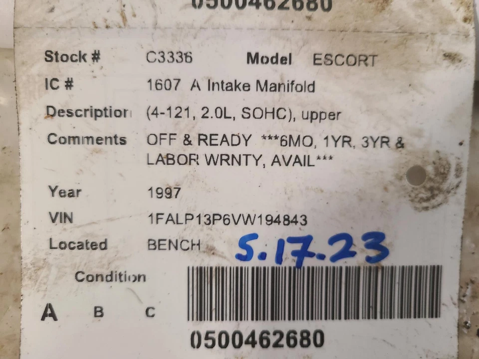 Used Upper Engine Intake Manifold fits: 1997 Ford Escort 4-121 2.0L SOHC upper U Foto 3 de 4