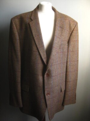 SHETLAND WOLLE TWEED JACKE 52 REG XXL Kariert 100% Rein Neu FITECOM Herren Smart