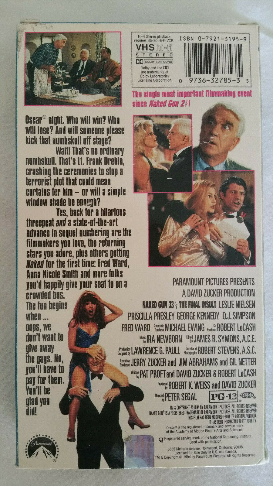 Naked Gun 33⅓: The Final Insult Movie VCR VHS 1994 Leslie Nielsen, Anna ...