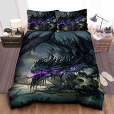 Dragon Black Purple Dragon And Skeletons Full Bedding Set 4pcs 