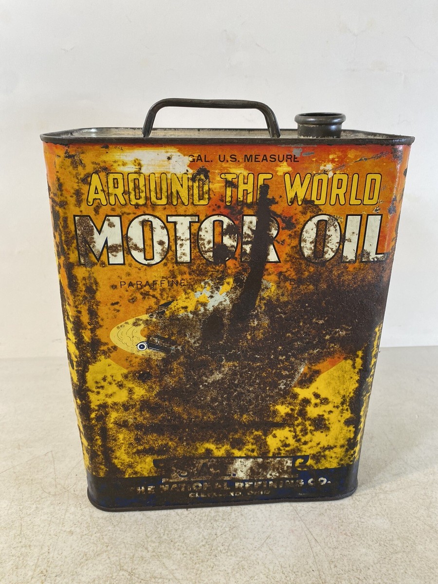 Around The World National Refine Co. 2 Gallon Motor Oil Can