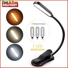 7 LED Book Light - USB Rechargeable, 3-Level Adjustable Clip-on Reading Lamp