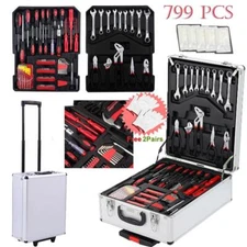 New 799pcs Hand Tool Kit Mechanics Kit Metric Ratchet Wrench Set Trolley Toolbox