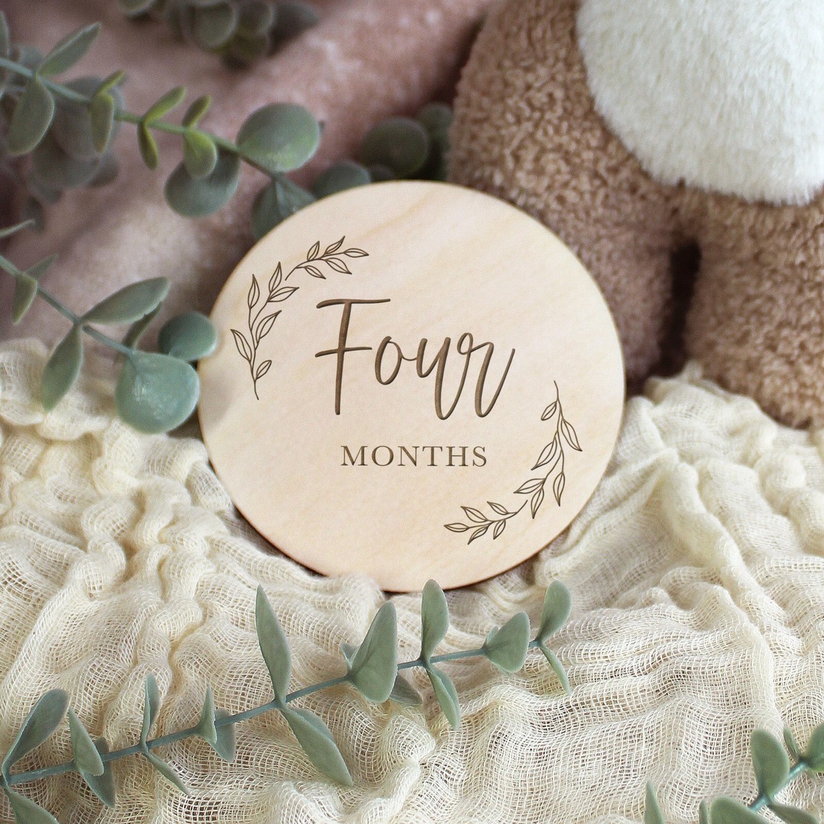 12 x Floral Wooden Baby Monthly Milestone Discs Photo Prop Plaque Baby  Shower