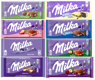 European Chocolate Bars Variety Pack of 8 Full Size Bars, No Duplicate Chocolate