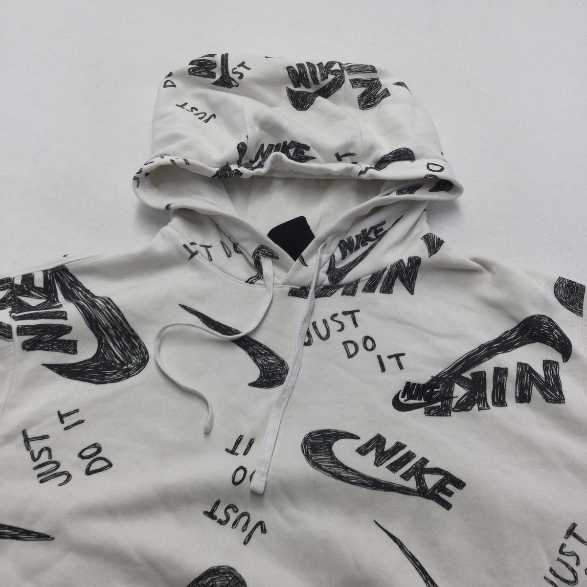 Nike Hoodie Mens Medium White Just Do It Allover Graphic Pullover