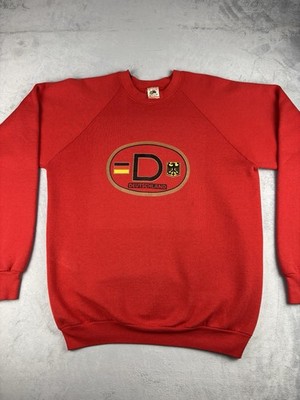 VTG Fruit Of The Loom 80s 90s Deutschland Red Crewneck Sweater USA Made Mens XL