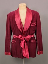 VTG Men's 50s Red Corduroy  Satin Smoking Jacket / Robe Sz XL 1950s